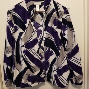 Alfred Dunner Women's Abstract Purple and Black Teddy Jacket
